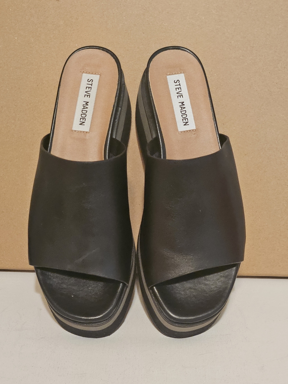 Steve Madden Black Slide Wedge Sandals